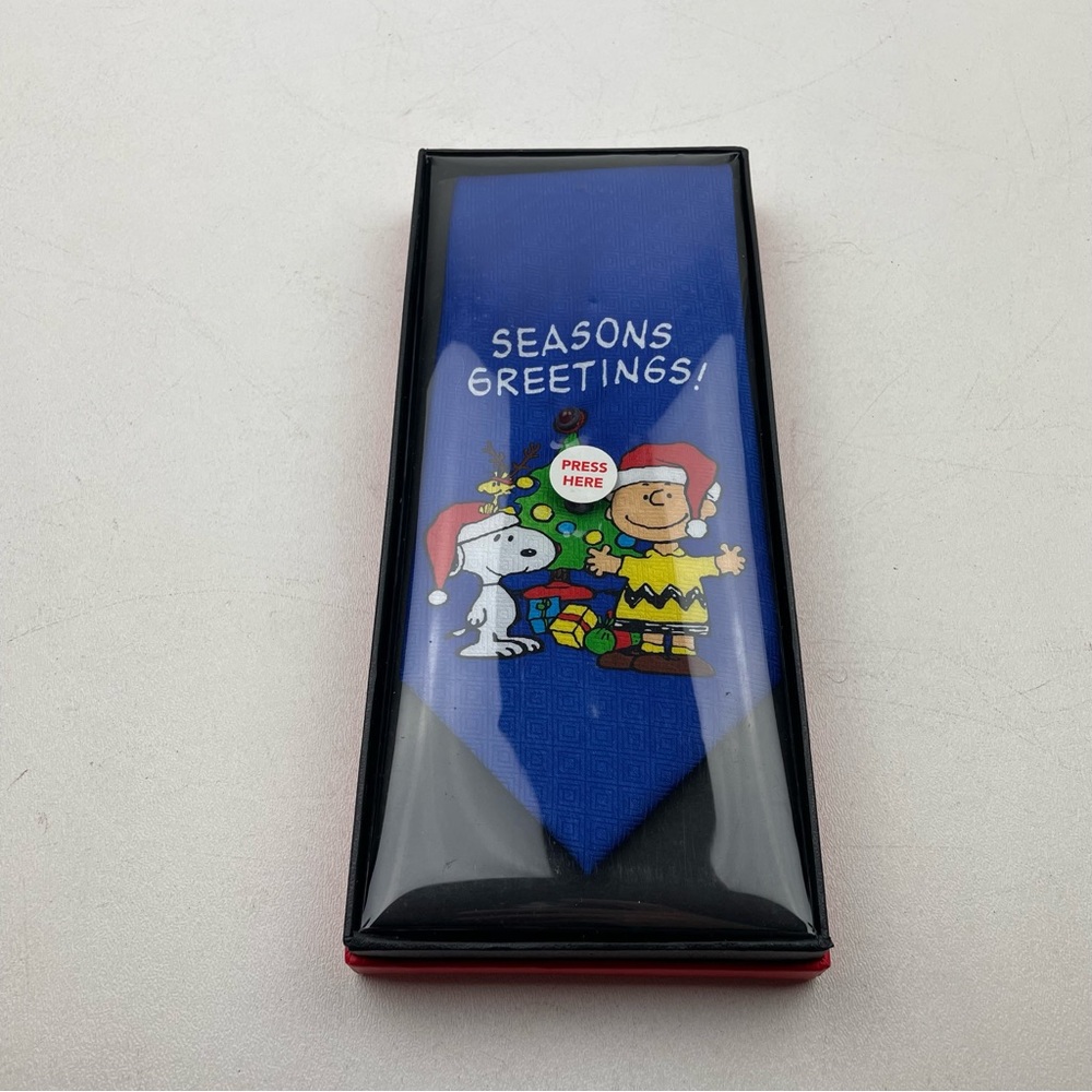 VTG Snoopy Peanuts Happy Holidays Christmas Tie Reversible Two in One Y2K